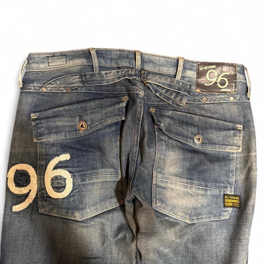Y2K G Star Raw 96 Buckle Embroidered Faded Skinny Tapered Low Rise Jeans